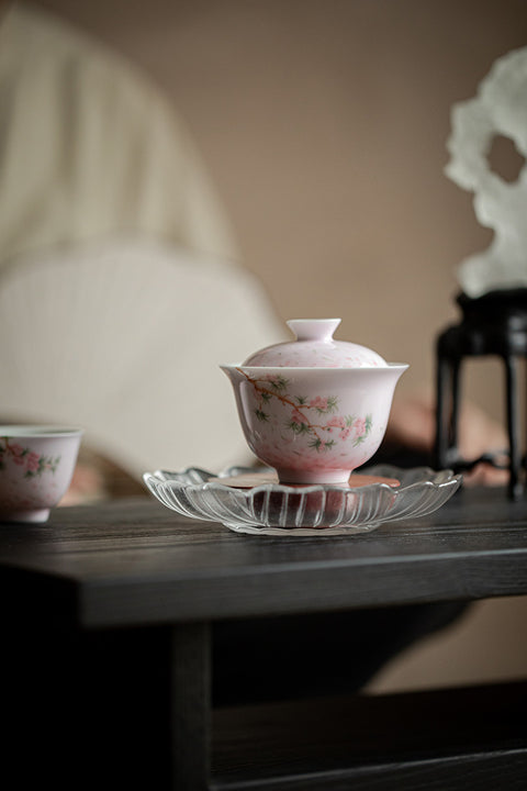 Japanese-Style Hand-Painted Pink Cherry Blossom Gaiwan, 140ml Capacity