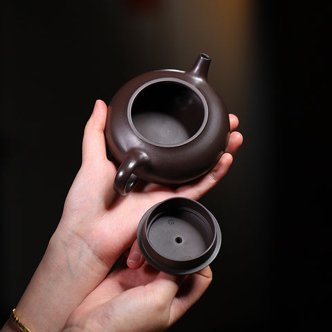 Handmade Yixing Purple Clay Teapot, Shiyuan (Persimmon Round) Style, 170ml Capacity - theTeaCloud