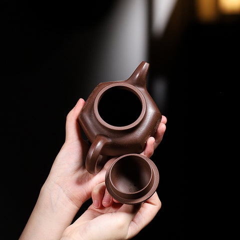 Handmadet Yixing Purple Zisha Clay Teapot with Carved Graphic, 280ml Capacity - theTeaCloud