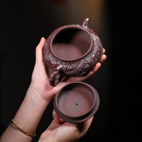 Handmade Yixing Zisha Purple Clay Teapot "Coiling Dragon" - 260ml Capacity