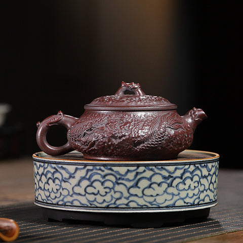 Handmade Yixing Zisha Purple Clay Teapot "Coiling Dragon" - 260ml Capacity