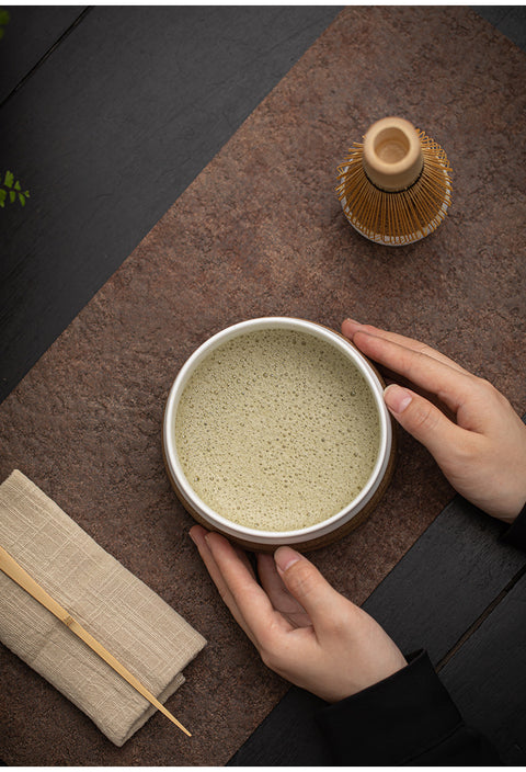 the TeaCloud - Japanese Matcha Tea Ceremony Set - Bamboo Whisk, Tea Bowl, and Tea Whisk Holder Set - White - theTeaCloud