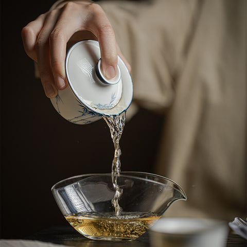 The TeaCloud White and Blue Porcelain Bamboo Gaiwan Teacup, 140ml Capacity gaiwan gaiwan tea set gaiwan tea gaiwan teapot