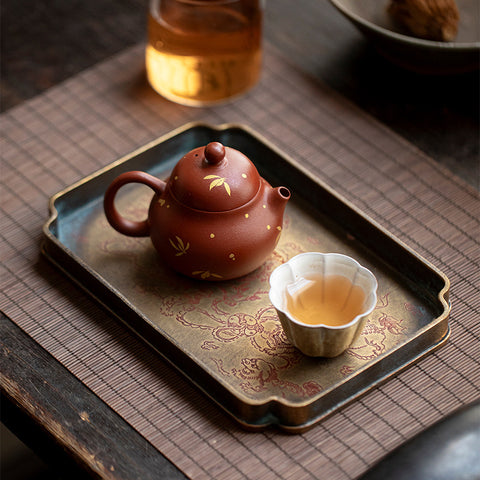 Hand-Painted Zisha Teapot with Bamboo Motif – 100ml Mini Yixing Clay Teapot