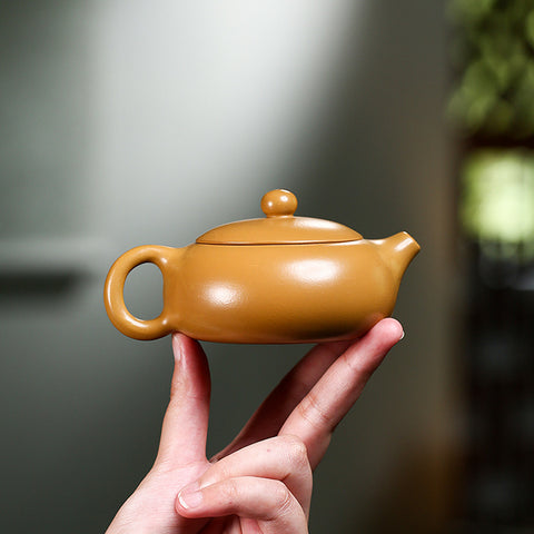 Handmade Yixing Zisha Yellow Clay Teapot in Xishi Style, 150ml Capacity - theTeaCloud