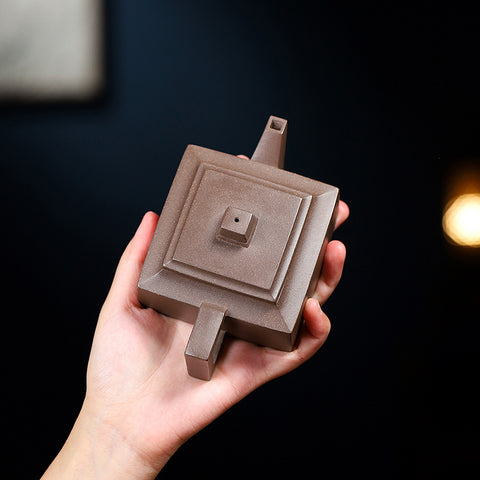 Handmade Yixing Zisha Teapot, Original Mine Old Duan Clay, Square Shape Teapot, 170ml Capacity - theTeaCloud