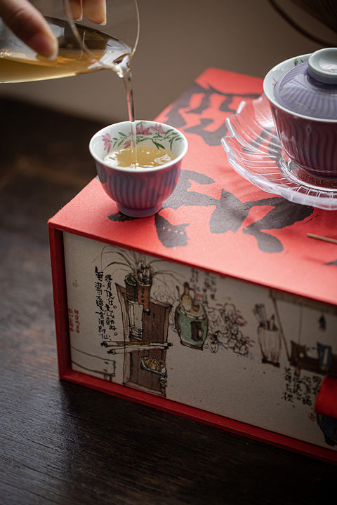 Hand-Painted Magnolia Blossom Teacup | Lilac Ceramic Kung Fu Tea Cup