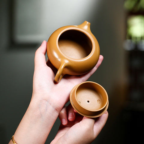 Handmade Yixing Zisha Yellow Clay Teapot in Xishi Style, 150ml Capacity - theTeaCloud