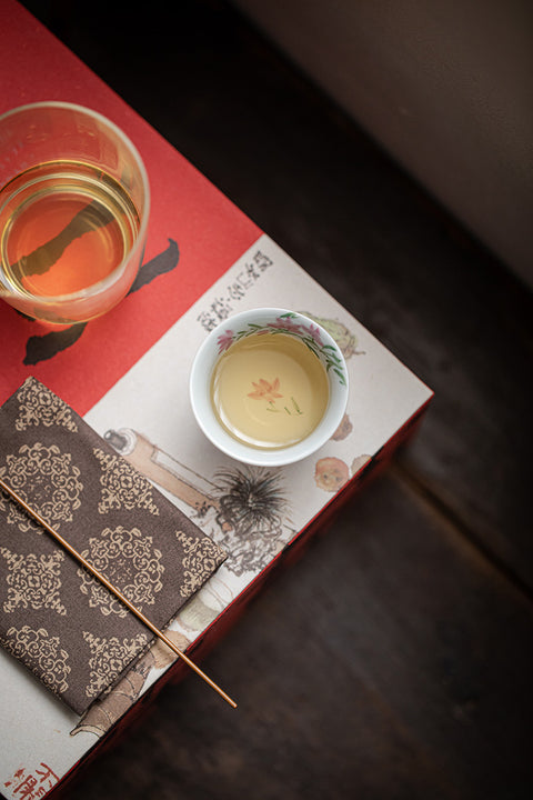 Hand-Painted Magnolia Blossom Teacup | Lilac Ceramic Kung Fu Tea Cup