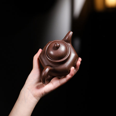 Handmadet Yixing Purple Zisha Clay Teapot with Carved Graphic, 280ml Capacity - theTeaCloud