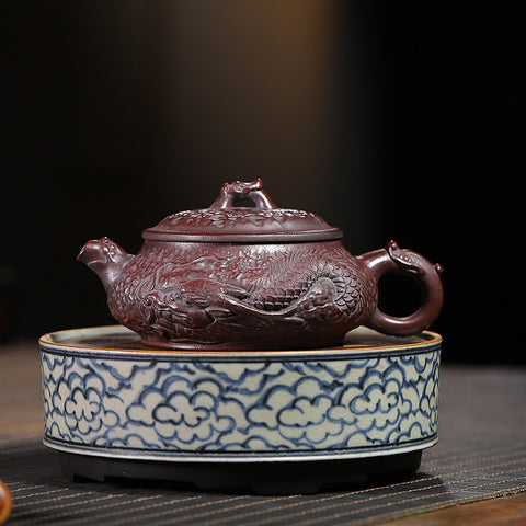 Handmade Yixing Zisha Purple Clay Teapot "Coiling Dragon" - 260ml Capacity