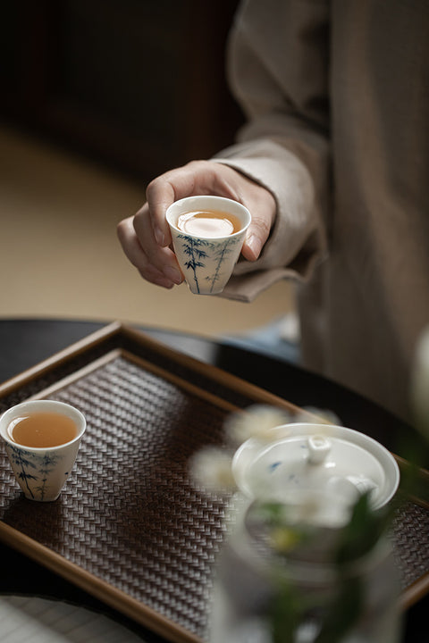 Hand-Painted Blue and White Porcelain Kung Fu Tea Cup, Bamboo Graphic, 30ml kungfu tea cup kung fu tea kungfu tea set