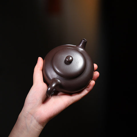 Handmade Yixing Purple Clay Teapot, Shiyuan (Persimmon Round) Style, 170ml Capacity - theTeaCloud