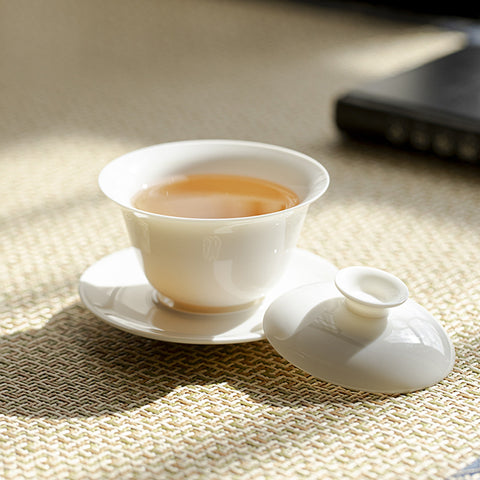 The TeaCloud White Porcelain Gaiwan Teacup, 130ml Capacity