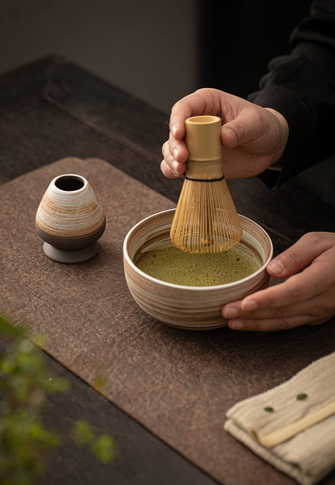 the TeaCloud - Japanese Matcha Tea Ceremony Set - Bamboo Whisk, Tea Bowl, and Tea Whisk Holder Set - theTeaCloud