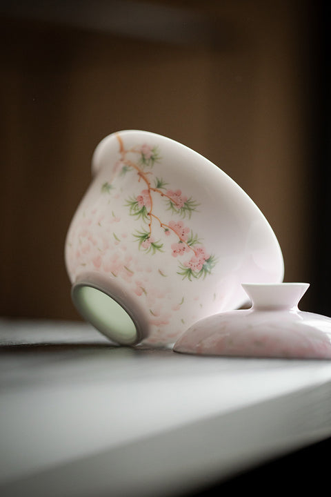 Japanese-Style Hand-Painted Pink Cherry Blossom Gaiwan, 140ml Capacity