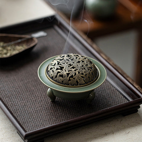Zen-Inspired Ceramic Incense Burner – Tripod Celadon Style