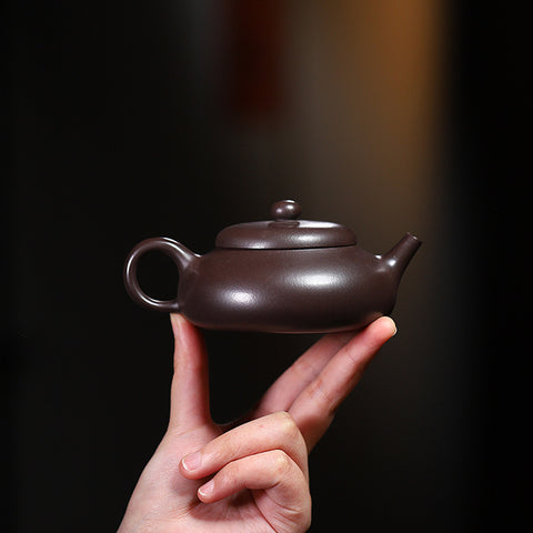 Handmade Yixing Purple Clay Teapot, Shiyuan (Persimmon Round) Style, 170ml Capacity - theTeaCloud