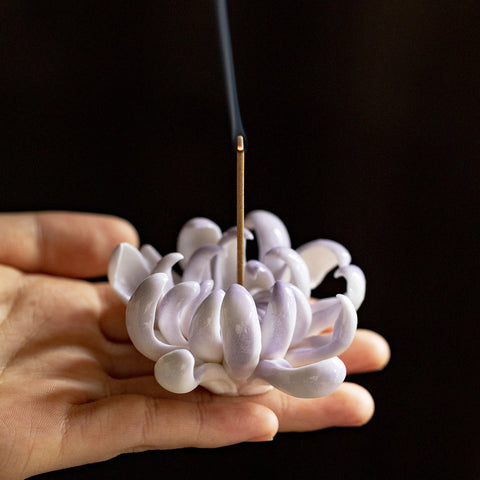 Artisan Porcelain Flower Incense Holder - Chrysanthemum and Camellia