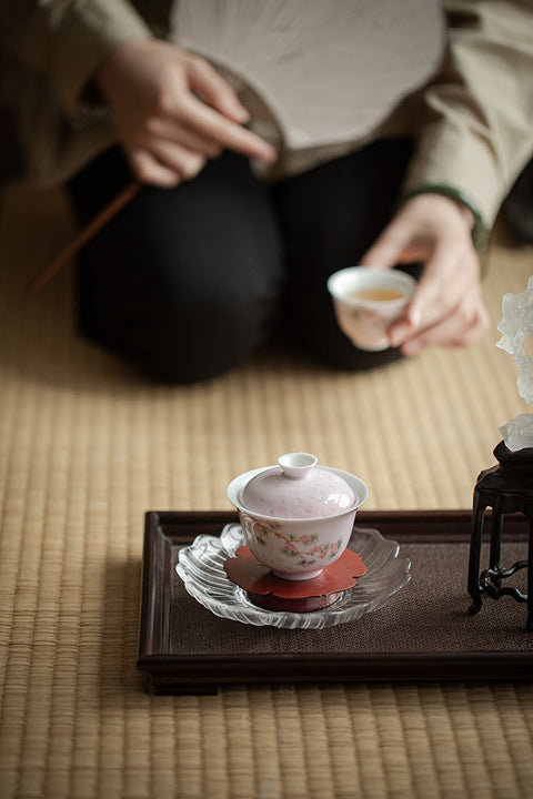 Japanese-Style Hand-Painted Pink Cherry Blossom Gaiwan, 140ml Capacity