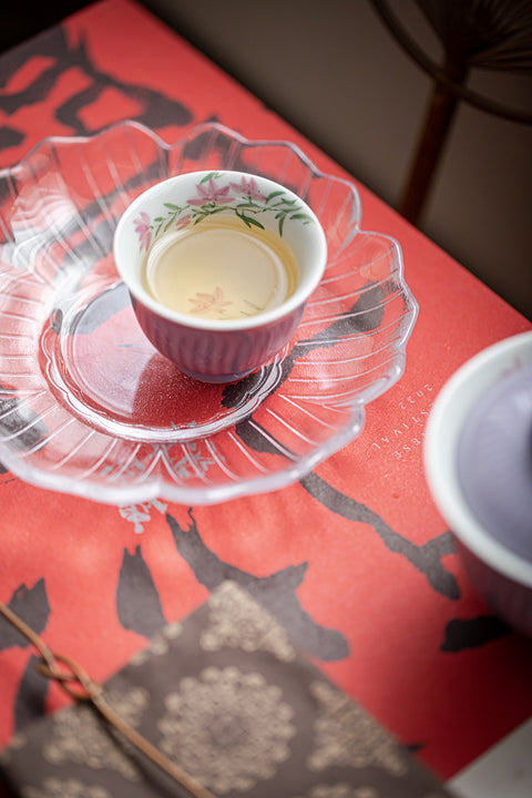 Hand-Painted Magnolia Blossom Teacup | Lilac Ceramic Kung Fu Tea Cup