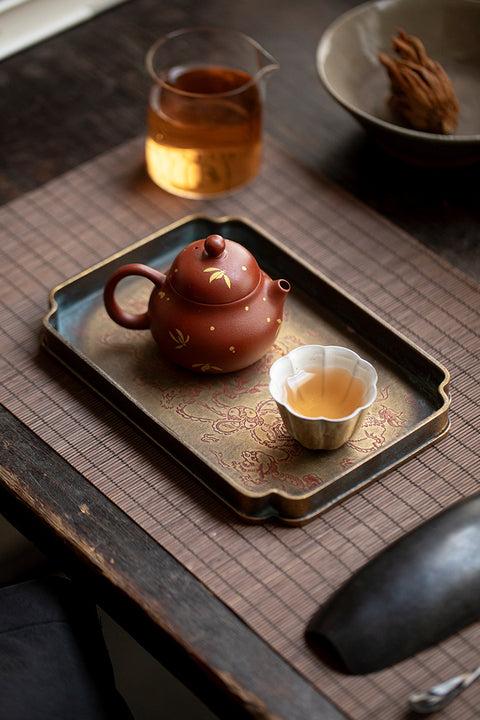 Hand-Painted Zisha Teapot with Bamboo Motif – 100ml Mini Yixing Clay Teapot