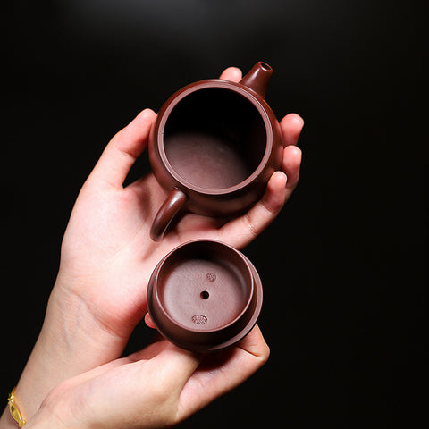 Handmade Purple Zisha Clay Teapot with Flat Lid, 120 ml Capacity - theTeaCloud