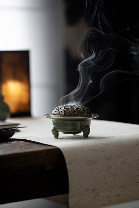 Zen-Inspired Ceramic Incense Burner – Tripod Celadon Style