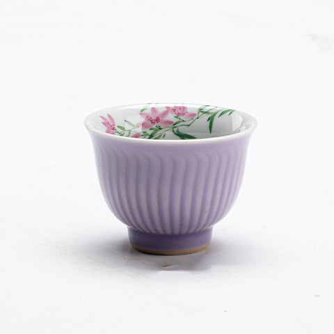 Hand-Painted Magnolia Blossom Teacup | Lilac Ceramic Kung Fu Tea Cup