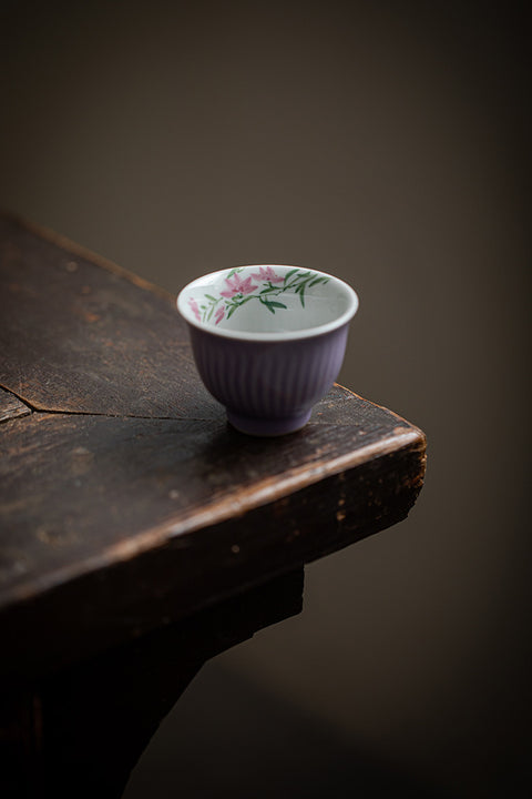 Hand-Painted Magnolia Blossom Teacup | Lilac Ceramic Kung Fu Tea Cup