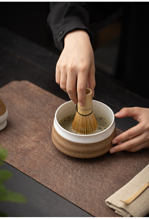 the TeaCloud - Japanese Matcha Tea Ceremony Set - Bamboo Whisk, Tea Bowl, and Tea Whisk Holder Set - White - theTeaCloud