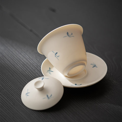 Hand-Painted Orchid Gaiwan Teacup | Elegant Ceramic Kung Fu Tea Set