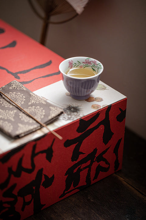 Hand-Painted Magnolia Blossom Teacup | Lilac Ceramic Kung Fu Tea Cup