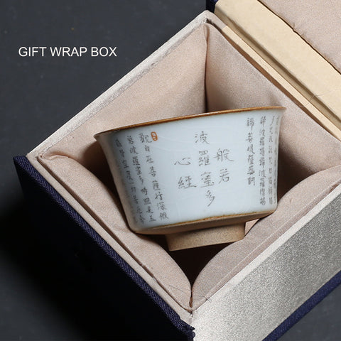 Hand Painted Personal Teacup, Espresso Cup, Heart Sutra in Chinese Calligraphy, Designed Gift Wrap Box Available