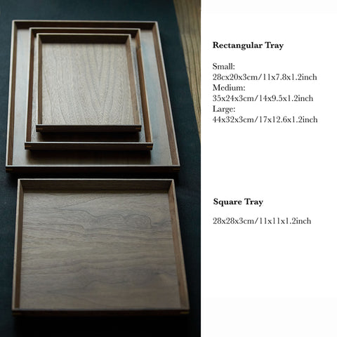 Handmade Black Walnut Wood Serving Tray, Rectangular and Square Shapes