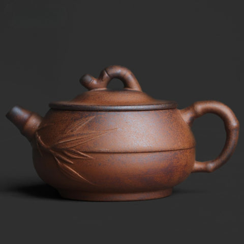Handcrafted Rustic Stoneware Gongfu Teapot – Bamboo Relief, 170ml