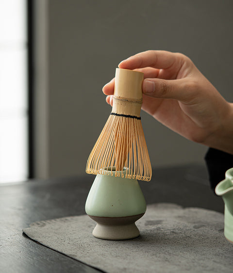 the TeaCloud - Japanese Matcha Tea Ceremony Set - Bamboo Whisk, Tea Bowl, and Tea Whisk Holder Set - Green - theTeaCloud