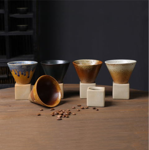 Cone Shape Porcelain Mug, Espresso Cups for Home Office, Coarse Pottery Coffee Mug with Base 200ml/6.7oz - theTeaCloud