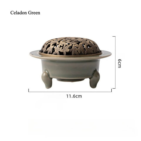Zen-Inspired Ceramic Incense Burner – Tripod Celadon Style