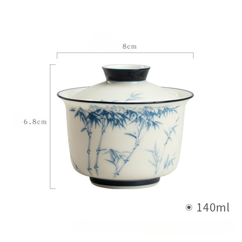 The TeaCloud White and Blue Porcelain Bamboo Gaiwan Teacup, 140ml Capacity gaiwan gaiwan tea set gaiwan tea gaiwan teapot