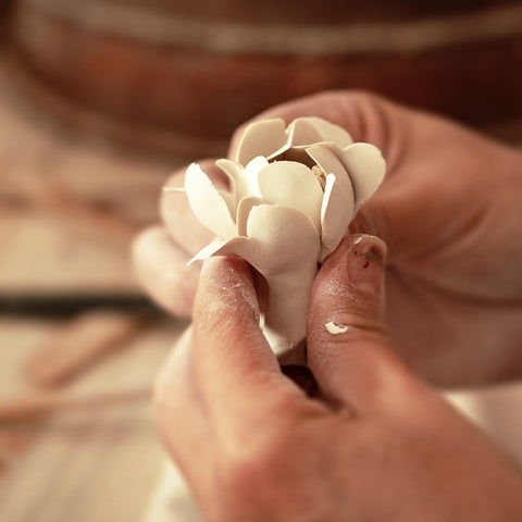 Artisan Porcelain Flower Incense Holder - Chrysanthemum and Camellia