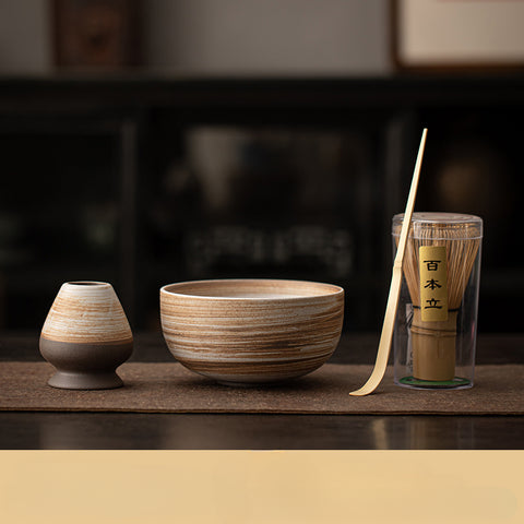 the TeaCloud - Japanese Matcha Tea Ceremony Set - Bamboo Whisk, Tea Bowl, and Tea Whisk Holder Set - theTeaCloud