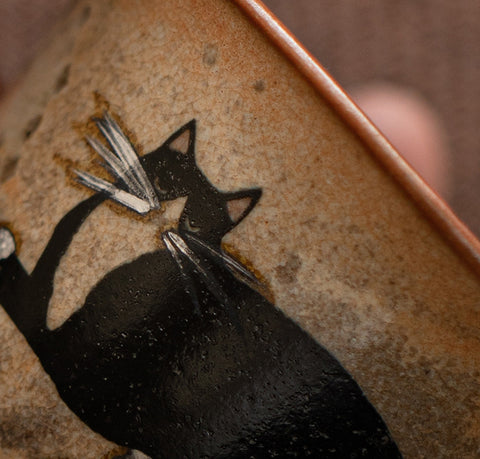 Shino Cat Series Japanese Vintage Style Handmade Ceramic Gaiwan Teacup
