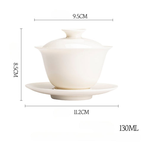 The TeaCloud White Porcelain Gaiwan Teacup, 130ml Capacity