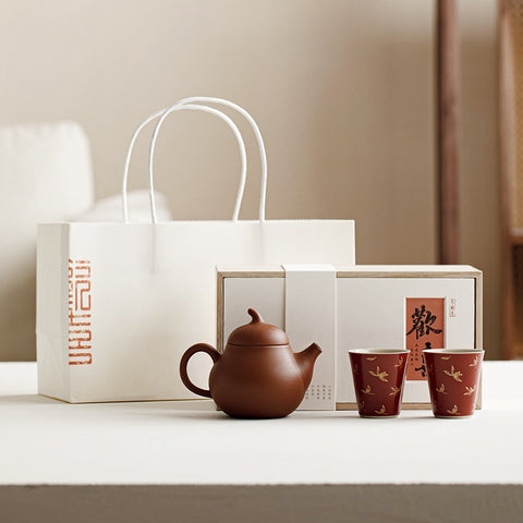 Yixing Zisha Clay Tea Ritual Gift Set - Teapot with Two Cups