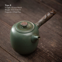 Load image into Gallery viewer, Japanese Style Ceramic Kyusu Teapot in Iron Glaze and Green Color
