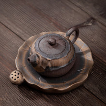 Load image into Gallery viewer, Lotus Shape Gilt Glazed Ceramic Teapot with Tea Tray
