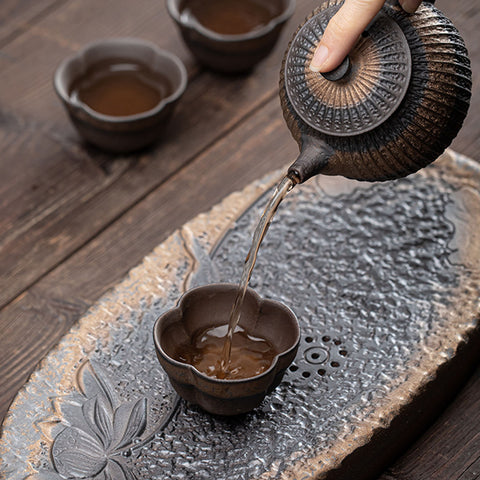 Lotus Style Gilt Glazed Ceramic Teacups, Two Styles