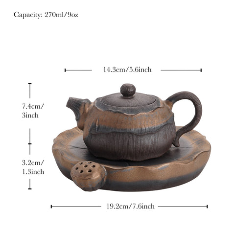 Lotus Shape Gilt Glazed Ceramic Teapot with Tea Tray