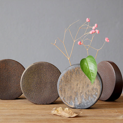 Handmade Round Shaped Ceramic Flower Arranger, Countertop Decoration
